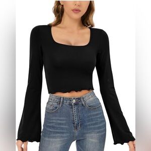 Bell Sleeve Crop Top for Women Square Neck
